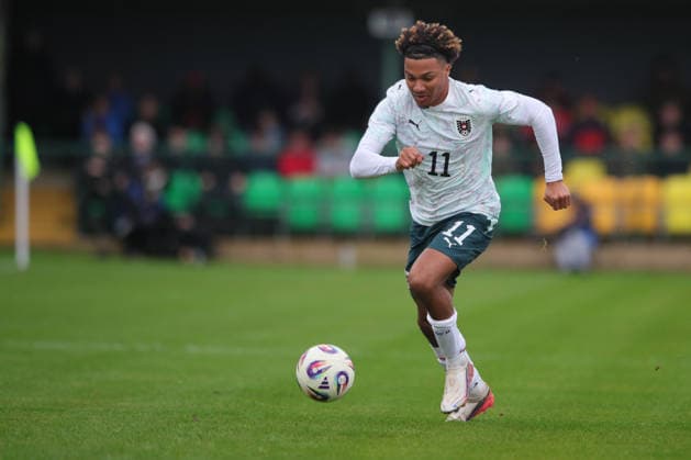 U21, U 21 Wales v U21 Austria, U21 UEFA EUROPEAN CHAMPIONSHIPS, Qualifier Oluwaseun Adewumi of Austria Under 21 during the U21 UEFA EUROPEAN CHAMPIONSHIPS qualification match between U21 Wales and U21 Austria at the Oval, Caernarfon, UK on 6 October 2026. Caernarfon the Oval Wales UK Editorial use only , Copyright: xAlunxRobertsx PSI-24971-0039