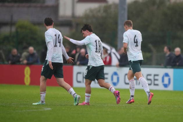 U21, U 21 Wales v U21 Austria, U21 UEFA EUROPEAN CHAMPIONSHIPS, Qualifier Austria Under 21 players celebrate goal by David Puczka of Austria Under 21 during the U21 UEFA EUROPEAN CHAMPIONSHIPS qualification match between U21 Wales and U21 Austria at the Oval, Caernarfon, UK on 6 October 2026. Caernarfon the Oval Wales UK Editorial use only , Copyright: xAlunxRobertsx PSI-24971-0053