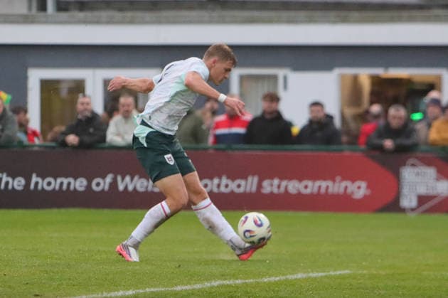 U21, U 21 Wales v U21 Austria, U21 UEFA EUROPEAN CHAMPIONSHIPS, Qualifier David Puczka of Austria Under 21 scores during the U21 UEFA EUROPEAN CHAMPIONSHIPS qualification match between U21 Wales and U21 Austria at the Oval, Caernarfon, UK on 6 October 2026. Caernarfon the Oval Wales UK Editorial use only , Copyright: xAlunxRobertsx PSI-24971-0074