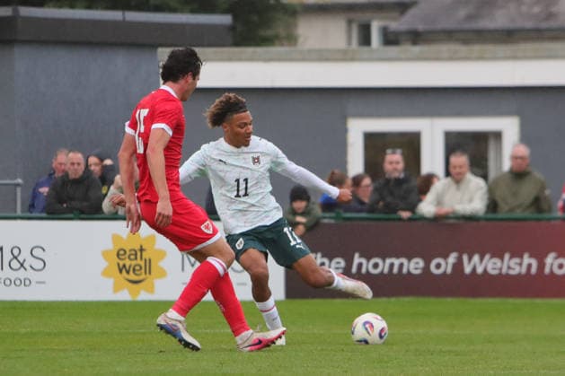 U21, U 21 Wales v U21 Austria, U21 UEFA EUROPEAN CHAMPIONSHIPS, Qualifier Oluwaseun Adewumi of Austria Under 21 during the U21 UEFA EUROPEAN CHAMPIONSHIPS qualification match between U21 Wales and U21 Austria at the Oval, Caernarfon, UK on 6 October 2026. Caernarfon the Oval Wales UK Editorial use only , Copyright: xAlunxRobertsx PSI-24971-0096