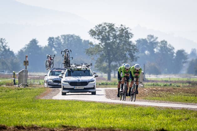 Slowenia: UEC Road cycling, Rad, Radsport, Strasse European Championships - Ljubljana 2026 OTONIÄaAR Miha - MAKSIMOVIÄÜ Luka - KOBE Val ( SLO ) Slowenia Querformat - quer - horizontal - Landscape - Event Veranstaltung: UEC Road Cycling European Championships 2026 Ljubljana - Category Kategorie: Cycling - Road Cycling European Championships - Mixed Relay Men and Women Junior U19 - Location Ort: Europe Slovenia - Sencur - Å enÄur - Discipline: Mixed Relay ( MR ) - Distance: 44 km - Date Datum: 06.10.2026 Tuesday Day 4 -