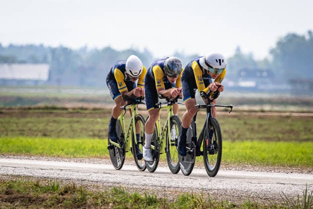 Ukraine: UEC Road cycling, Rad, Radsport, Strasse European Championships - Ljubljana 2026 STAROVOITOV Dmytro - SYTNIKOV Anton - HOLIAK Vladyslav ( UKR ) Ukraine Querformat - quer - horizontal - Landscape - Event Veranstaltung: UEC Road Cycling European Championships 2026 Ljubljana - Category Kategorie: Cycling - Road Cycling European Championships - Mixed Relay Men and Women Junior U19 - Location Ort: Europe Slovenia - Sencur - Å enÄur - Discipline: Mixed Relay ( MR ) - Distance: 44 km - Date Datum: 06.10.2026 Tuesday Day 4 -