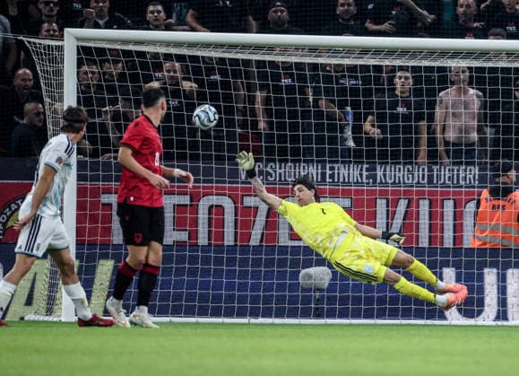 Albania vs San Marino UEFA Nations League 2026-2027 Group C1 Goalkeeper Edoardo Colombo of San Marino concedes a goal during the UEFA Nations League 2026-2027 group phase match between Albania and San Marino in Tirana, Albania on October 6, 2026 Tirana Albania  Copyright: xArmandoxBabanix