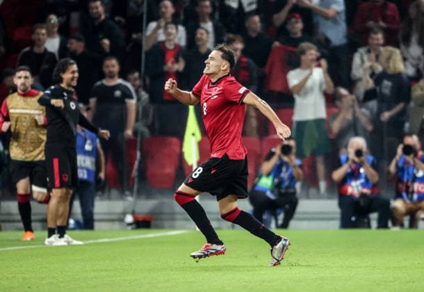 Albania vs San Marino UEFA Nations League 2026-2027 Group C1 Kristjan Asllani of Albania celebrate his opening goal for his team during the UEFA Nations League 2026-2027 group phase match between Albania and San Marino in Tirana, Albania on October 6, 2026 Tirana Albania  Copyright: xArmandoxBabanix