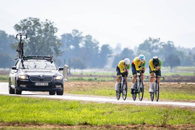 Lithuania: UEC Road cycling, Rad, Radsport, Strasse European Championships - Ljubljana 2026 VALINSKAS Kasparas - MEDELINSKAS Martynas - KUBILIUS Matas ( LTU ) Lithuania Querformat - quer - horizontal - Landscape - Event Veranstaltung: UEC Road Cycling European Championships 2026 Ljubljana - Category Kategorie: Cycling - Road Cycling European Championships - Mixed Relay Men and Women Junior U19 - Location Ort: Europe Slovenia - Sencur - Å enÄur - Discipline: Mixed Relay ( MR ) - Distance: 44 km - Date Datum: 06.10.2026 Tuesday Day 4 -