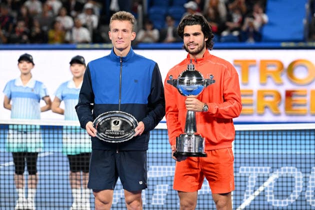 (L-R) Jiri LEHECKA (CZE), Carlos ALCARAZ (ESP), OCTOBER 6, 2026 - Tennis : Kinoshita Group Japan Open Tennis Championships 2026 Men s Singles award ceremony at Ariake Coliseum, Tokyo, Japan. Noxthirdxpartyxsales  aflo_353764478 KenjiroxMatsuox