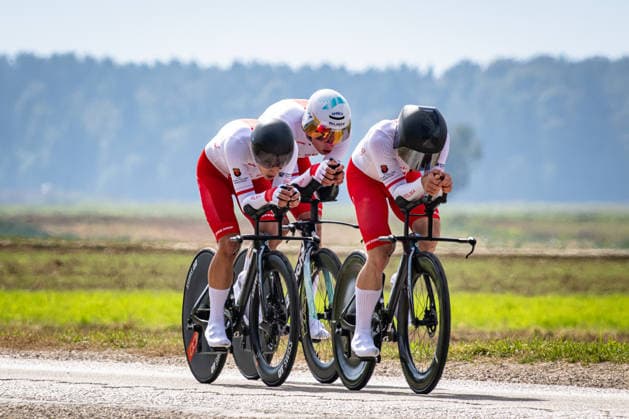 Poland: UEC Road cycling, Rad, Radsport, Strasse European Championships - Ljubljana 2026 MITORAJ Igor - LEGIEÄÜ MikoÅ‚aj - BÅASZAK Mateusz ( POL ) Poland Querformat - quer - horizontal - Landscape - Event Veranstaltung: UEC Road Cycling European Championships 2026 Ljubljana - Category Kategorie: Cycling - Road Cycling European Championships - Mixed Relay Men and Women Junior U19 - Location Ort: Europe Slovenia - Sencur - Å enÄur - Discipline: Mixed Relay ( MR ) - Distance: 44 km - Date Datum: 06.10.2026 Tuesday Day 4 -
