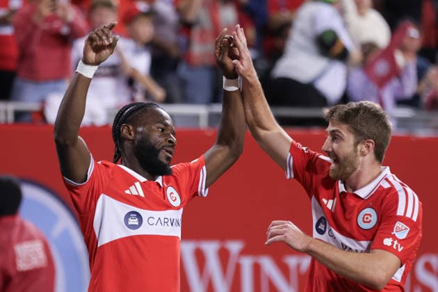 CHICAGO, USA - October 6: Jonathan Bamba (19 Chicago Fire FC) celebrates scoring the first goal during the Major League Soccer game between Chicago Fire FC and Vancouver Whitecaps FC at Soldier Field on Tuesday October 6 in Chicago, USA Copyright: xShainaxBenhiyoun SPPx Sportspressphoto_SPR247824