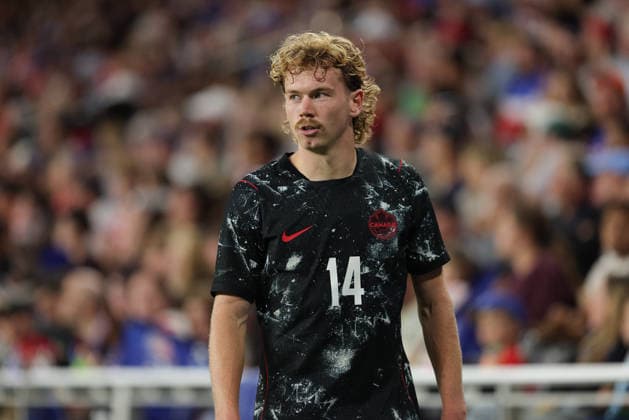 SAINT PAUL, MN - OCTOBER 06: Canada™s Jacob Shaffelburg (14) looks on during the second half of the men™s friendly match between the U.S. national team, Nationalteam and Canada™s national team on October 6th, 2026, at Allianz Field in Saint Paul, MN. (Photo by Bailey Hillesheim Icon Sportswire) SOCCER: OCT 06 USA vs Canada EDITORIAL USE ONLY Icon20261006018