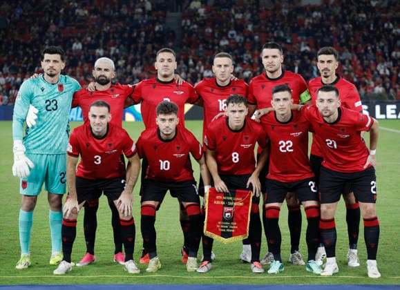 UEFA Nations League Qualifier Albania vs San Marino in Tirana, Albania. Albanian players pose for a photograph prior the UEFA Nations League Group C match between Albania and Belarus at Air Albania Stadium in Tirana, Albania, on October 6, 2026. Light Studio Agency Malton Dibra Tirana Albania Copyright: xLightxStudioxAgencyx xMaltonxDibrax