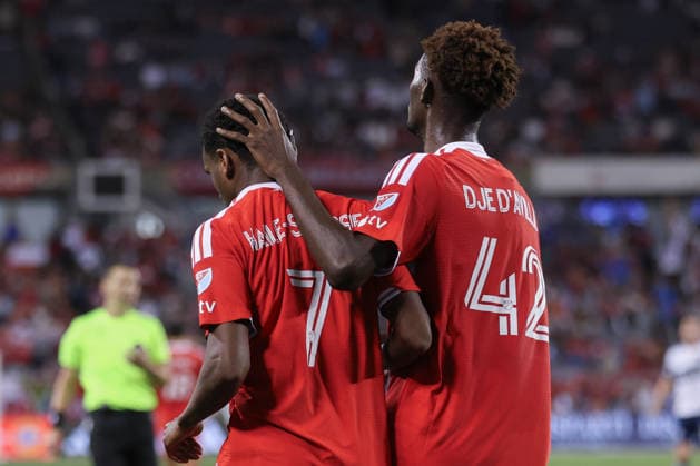 CHICAGO, USA - October 6: Maren Haile-Selassie (7 Chicago Fire FC) and Dje D’Avilla (42 Chicago Fire FC) are seen during the Major League Soccer game between Chicago Fire FC and Vancouver Whitecaps FC at Soldier Field on Tuesday October 6 in Chicago, USA Copyright: xShainaxBenhiyoun SPPx Sportspressphoto_SPR247962