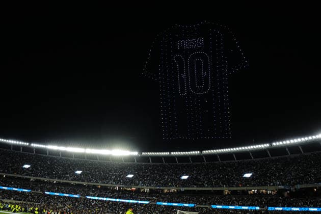 Messi bade farewell to Argentina in the friendly match against Benin BUENOS AIRES, ARGENTINA - OCTOBER 6: Drone show featuring a Messi jersey with the number 10 as Argentine football legend and national team, Nationalteam captain Lionel Messi goodbye to the crowd during his farewell match in front of over 80,000 spectators at the Monumental Stadium, in Buenos Aires, Argentina on October 6, 2026. Argentine football star Lionel Messi played his final international match, Länderspiel, Nationalmannschaft in the friendly game between Argentina and Benin. The 39-year-old walk onto the stadium pitch for the final time in the sky-blue and white jersey, entering his farewell as Argentina s record appearance-maker and leading scorer with 207 caps and 125 goals. Luciano Gonzalez Anadolu Buenos Aires Argentina. Editorial use only. Please get in touch for any other usage.  Copyright: x2026xAnadoluxLucianoxGonzalezx
