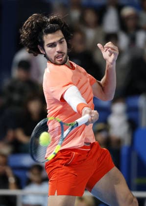 Tennis: Japan Open Carlos Alcaraz of Spain plays against Jiri Lehecka of the Czech Republic in the men s singles final at the Japan Open tennis tournament at Ariake Tennis Forest Park in Tokyo on Oct. 6, 2026.  A14AA0005630265P