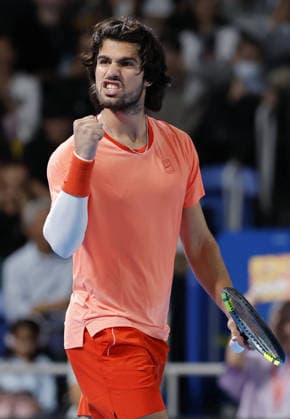 Tennis: Japan Open Carlos Alcaraz of Spain reacts after beating Jiri Lehecka of the Czech Republic in the men s singles final at the Japan Open tennis tournament at Ariake Tennis Forest Park in Tokyo on Oct. 6, 2026.  A14AA0005630266P
