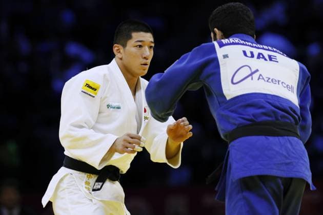 Judo: World championships Ryuga Tanaka (white) of Japan competes en route to beating Makhmadbek Makhmadbekov of the United Arab Emirates in the men s 73-kilogram final at the judo world championships in Baku, Azerbaijan, on Oct. 6, 2026.  A14AA0005630287P