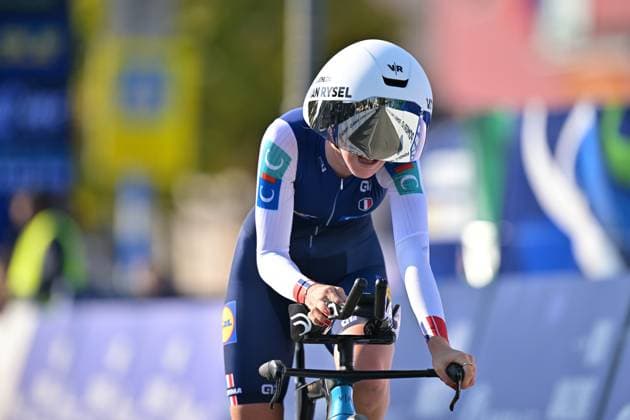 France s Noemie Martinet pictured in action during the Women Junior Individual Time Trial race (22km) at the cycling UEC Road European Championships, in Ljubljana, Slovenia, on Wednesday 7 October 2026. The UEC Road European Championships are taking place from 02 to 07 October in Ljubljana, Slovenia. DAVIDxPINTENS  x189032438x