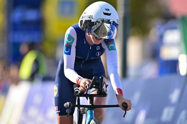 France s Noemie Martinet pictured in action during the Women Junior Individual Time Trial race (22km) at the cycling UEC Road European Championships, in Ljubljana, Slovenia, on Wednesday 7 October 2026. The UEC Road European Championships are taking place from 02 to 07 October in Ljubljana, Slovenia. DAVIDxPINTENS  x189032437x