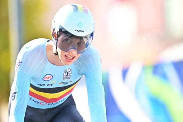 Belgium s Sander Willems crosses the finish line of the Men Junior Individual Time Trial race (22km) at the cycling UEC Road European Championships, in Ljubljana, Slovenia, on Wednesday 7 October 2026. The UEC Road European Championships are taking place from 02 to 07 October in Ljubljana, Slovenia. DAVIDxPINTENS  x189034528x