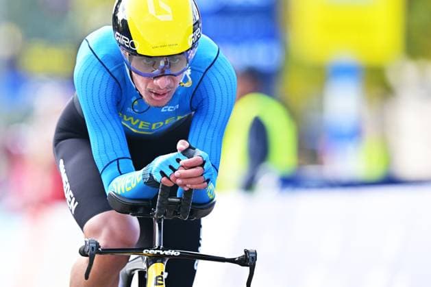 Sweden s Elias Wandel crosses the finish line of the Men Junior Individual Time Trial race (22km) at the cycling UEC Road European Championships, in Ljubljana, Slovenia, on Wednesday 7 October 2026. The UEC Road European Championships are taking place from 02 to 07 October in Ljubljana, Slovenia. DAVIDxPINTENS  x189035470x