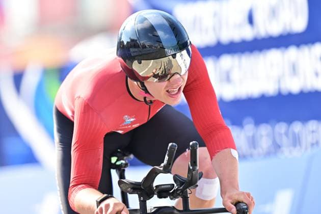 Luxembourg s Maximilien Outlet crosses the finish line of the Men Junior Individual Time Trial race (22km) at the cycling UEC Road European Championships, in Ljubljana, Slovenia, on Wednesday 7 October 2026. The UEC Road European Championships are taking place from 02 to 07 October in Ljubljana, Slovenia. DAVIDxPINTENS  x189036344x