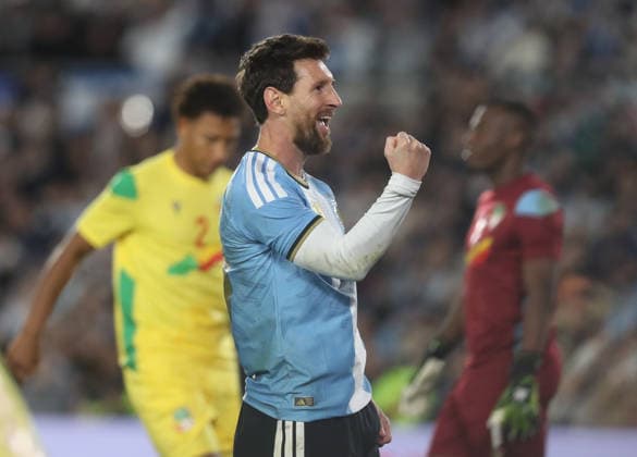 (261007) -- BUENOS AIRES, Oct. 7, 2026 -- Lionel Messi of Argentina celebrates after scoring during a football friendly match between Argentina and Benin at the Monumental Stadium in Buenos Aires, capital of Argentina, on Oct. 6, 2026. The match marked Lionel Messi s final appearance for the Argentina national football team. (Photo by Xinhua) (SP)ARGENTINA-BUENOS AIRES-FOOTBALL-FRIENDLY MATCH-ARGENTINA VS BENIN MartinxZabala 