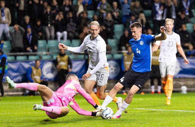 06.10.2026, Tallinn. Football Nations League. Estonia VS Iceland 0:0. Photo Tairo Lutter, Postimees Tallinn Harjumaa Estonia 1TL06OCT26A37  Copyright: xTairoxLutterx Goalkeeper Hakon Valdimarsson, 16 Stefan Teitur Thordarson, 4 Mattias Käit