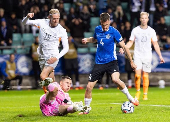 06.10.2026, Tallinn. Football Nations League. Estonia VS Iceland 0:0. Photo Tairo Lutter, Postimees Tallinn Harjumaa Estonia 1TL06OCT26A38  Copyright: xTairoxLutterx Goalkeeper Hakon Valdimarsson, 16 Stefan Teitur Thordarson, 4 Mattias Käit