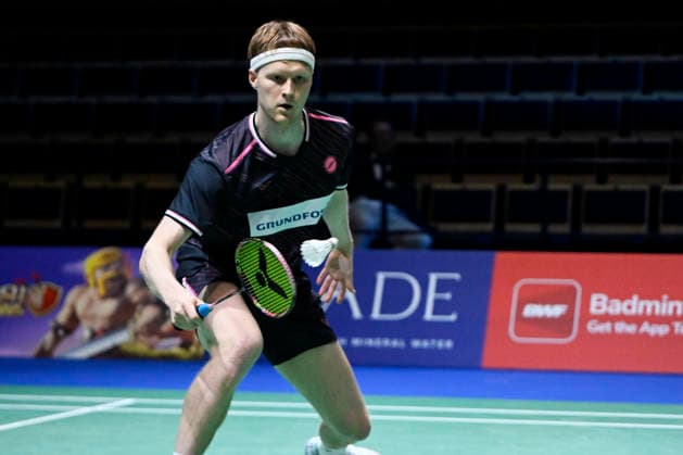 Anders Antonsen of Denmark in action during the badminton Clash of Clans Arctic Open 2026 tournament in Vantaa, Finland, on October 7, 2026. - ANTTI AIMO-KOIVISTO Vantaa Finland RrRta0jEkP0  Copyright: xAnttixAimo-Koivistox RrRta0jEkP0