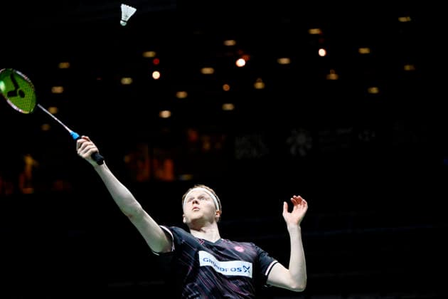 Anders Antonsen of Denmark in action during the badminton Clash of Clans Arctic Open 2026 tournament in Vantaa, Finland, on October 7, 2026. - ANTTI AIMO-KOIVISTO Vantaa Finland XTmwNKocMqI  Copyright: xAnttixAimo-Koivistox XTmwNKocMqI