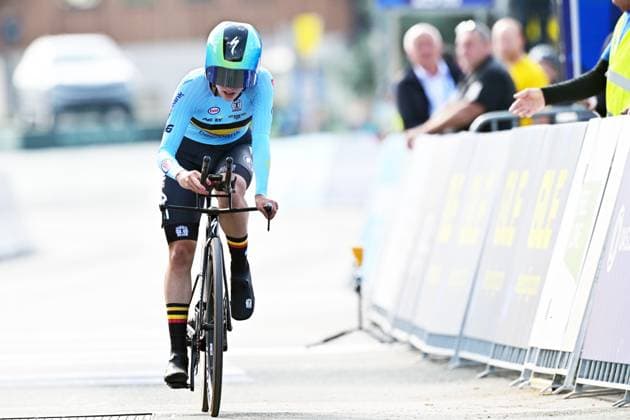 Belgium s Emma Siegers crosses the finish line of the Women U23 Individual Time Trial race (22km) at the cycling UEC Road European Championships, in Ljubljana, Slovenia, on Wednesday 7 October 2026. The UEC Road European Championships are taking place from 02 to 07 October in Ljubljana, Slovenia. DAVIDxPINTENS  x189038477x