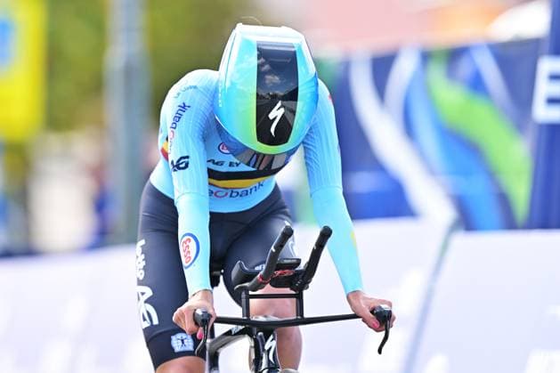 Belgium s Emma Siegers crosses the finish line of the Women U23 Individual Time Trial race (22km) at the cycling UEC Road European Championships, in Ljubljana, Slovenia, on Wednesday 7 October 2026. The UEC Road European Championships are taking place from 02 to 07 October in Ljubljana, Slovenia. DAVIDxPINTENS  x189038482x