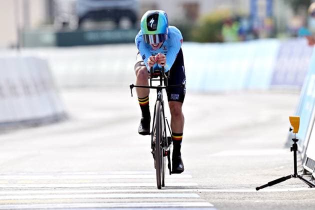 Belgium s Emma Siegers crosses the finish line of the Women U23 Individual Time Trial race (22km) at the cycling UEC Road European Championships, in Ljubljana, Slovenia, on Wednesday 7 October 2026. The UEC Road European Championships are taking place from 02 to 07 October in Ljubljana, Slovenia. DAVIDxPINTENS  x189038677x