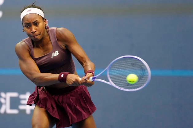 2026 China Open Women s Singles Round of 16 match in Beijing - 07 Oct. Coco Gauff of the United States seen in action against Elise Mertens of Belgium (Not in picture) during Women s Singles Round of 16 match on day eight of China Open at the National Tennis Center. Beijing China Copyright: xPolyxFeix xSOPAxImagesx 20261007_6552_107