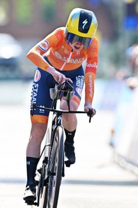 Netherlands Nienke Vinke crosses the finish line to win the Women U23 Individual Time Trial race (22km) at the cycling UEC Road European Championships, in Ljubljana, Slovenia, on Wednesday 7 October 2026. The UEC Road European Championships are taking place from 02 to 07 October in Ljubljana, Slovenia. DAVIDxPINTENS  x189039417x
