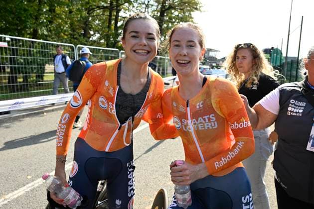 UEC 2026 Road European Championships Ljubljana 07 10 2026 SENCUR, SLOVENIA - OCTOBER 07 : Arens Megan (NED) and Vinke Nienke (NED) during the Individual Time Trial Women Under 23 at the 2026 UEC Road European Championships. An UCI Continental Championships time trial cycling race with start and finish in Sencur on October 7, 2026 in Sencur, Slovenia, 07 10 2026 Sencur Slovenia  Copyright: xJanxDexMeuleneirx
