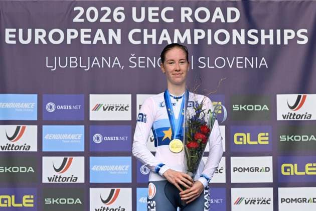 UEC 2026 Road European Championships Ljubljana 07 10 2026 SENCUR, SLOVENIA - OCTOBER 07 : gold medal Vinke Nienke (NED) pictured during the podium ceremony of the Individual Time Trial Women Under 23 at the 2026 UEC Road European Championships. An UCI Continental Championships time trial cycling race with start and finish in Sencur on October 7, 2026 in Sencur, Slovenia, 07 10 2026 Sencur Slovenia  Copyright: xJanxDexMeuleneirx