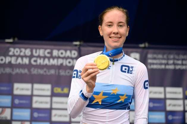 UEC 2026 Road European Championships Ljubljana 07 10 2026 SENCUR, SLOVENIA - OCTOBER 07 : gold medal Vinke Nienke (NED) pictured during the podium ceremony of the Individual Time Trial Women Under 23 at the 2026 UEC Road European Championships. An UCI Continental Championships time trial cycling race with start and finish in Sencur on October 7, 2026 in Sencur, Slovenia, 07 10 2026 Sencur Slovenia  Copyright: xJanxDexMeuleneirx