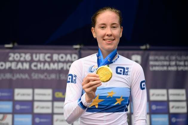 UEC 2026 Road European Championships Ljubljana 07 10 2026 SENCUR, SLOVENIA - OCTOBER 07 : gold medal Vinke Nienke (NED) pictured during the podium ceremony of the Individual Time Trial Women Under 23 at the 2026 UEC Road European Championships. An UCI Continental Championships time trial cycling race with start and finish in Sencur on October 7, 2026 in Sencur, Slovenia, 07 10 2026 Sencur Slovenia  Copyright: xJanxDexMeuleneirx