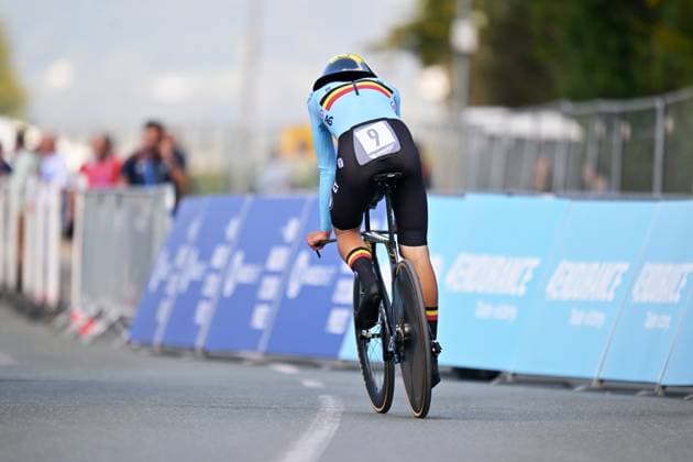 Belgium s Matisse Van Kerckhove crosses the finish line of the Men U23 Individual Time Trial race (22km) at the cycling UEC Road European Championships, in Ljubljana, Slovenia, on Wednesday 7 October 2026. The UEC Road European Championships are taking place from 02 to 07 October in Ljubljana, Slovenia. DAVIDxPINTENS  x189041065x