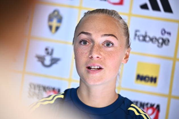 STOCKHOLM, SWEDEN 20261007 Amanda NildÃ n at a press conference, PK, Pressekonferenz after the women s national team, Nationalteam s training on Bosön ahead of the playoff for the 2027 World Cup. STOCKHOLM SWEDEN x10090x