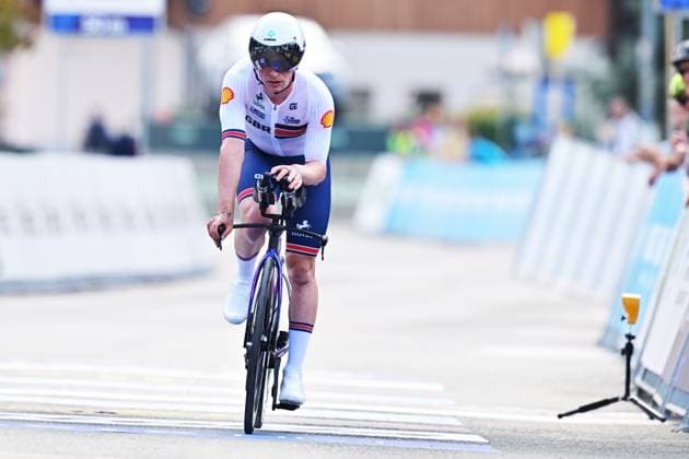 Great Britain s Ben Wiggins crosses the finish line of the Men U23 Individual Time Trial race (22km) at the cycling UEC Road European Championships, in Ljubljana, Slovenia, on Wednesday 7 October 2026. The UEC Road European Championships are taking place from 02 to 07 October in Ljubljana, Slovenia. DAVIDxPINTENS  x189041108x