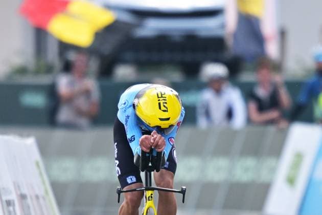 Belgium s Matisse Van Kerckhove crosses the finish line of the Men U23 Individual Time Trial race (22km) at the cycling UEC Road European Championships, in Ljubljana, Slovenia, on Wednesday 7 October 2026. The UEC Road European Championships are taking place from 02 to 07 October in Ljubljana, Slovenia. DAVIDxPINTENS  x189041159x