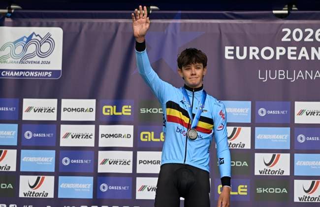 UEC 2026 Road European Championships Ljubljana 07 10 2026 SENCUR, SLOVENIA - OCTOBER 07 : silver medal Van kerckhove Matisse (BEL) pictured during the podium ceremony of the Individual Time Trial Men Under 23 at the 2026 UEC Road European Championships. An UCI Continental Championships time trial cycling race with start and finish in Sencur on October 7, 2026 in Sencur, Slovenia, 07 10 2026 Sencur Slovenia  Copyright: xJanxDexMeuleneirx