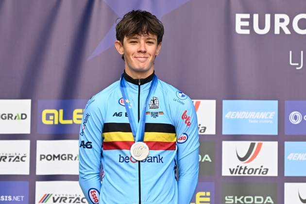 UEC 2026 Road European Championships Ljubljana 07 10 2026 SENCUR, SLOVENIA - OCTOBER 07 : silver medal Van kerckhove Matisse (BEL) pictured during the podium ceremony of the Individual Time Trial Men Under 23 at the 2026 UEC Road European Championships. An UCI Continental Championships time trial cycling race with start and finish in Sencur on October 7, 2026 in Sencur, Slovenia, 07 10 2026 Sencur Slovenia  Copyright: xJanxDexMeuleneirx