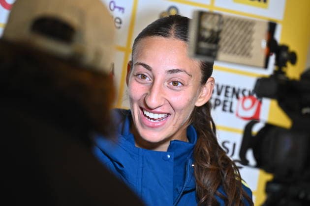 STOCKHOLM, SWEDEN 20261007 Amanda NildÃ n at a press conference, PK, Pressekonferenz after the women s national team, Nationalteam s training on Bosön ahead of the playoff for the 2027 World Cup. STOCKHOLM SWEDEN x10090x