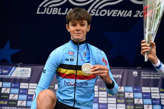 UEC 2026 Road European Championships Ljubljana 07 10 2026 SENCUR, SLOVENIA - OCTOBER 07 : silver medal Van kerckhove Matisse (BEL) pictured during the podium ceremony of the Individual Time Trial Men Under 23 at the 2026 UEC Road European Championships. An UCI Continental Championships time trial cycling race with start and finish in Sencur on October 7, 2026 in Sencur, Slovenia, 07 10 2026 Sencur Slovenia  Copyright: xJanxDexMeuleneirx