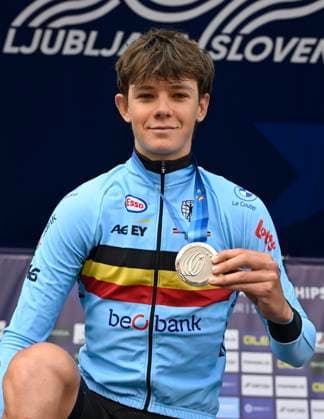 UEC 2026 Road European Championships Ljubljana 07 10 2026 SENCUR, SLOVENIA - OCTOBER 07 : silver medal Van kerckhove Matisse (BEL) pictured during the podium ceremony of the Individual Time Trial Men Under 23 at the 2026 UEC Road European Championships. An UCI Continental Championships time trial cycling race with start and finish in Sencur on October 7, 2026 in Sencur, Slovenia, 07 10 2026 Sencur Slovenia  Copyright: xJanxDexMeuleneirx