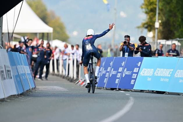 Spain s Hector Alvarez Martinez crosses the finish line to win the Men U23 Individual Time Trial race (22km) at the cycling UEC Road European Championships, in Ljubljana, Slovenia, on Wednesday 7 October 2026. The UEC Road European Championships are taking place from 02 to 07 October in Ljubljana, Slovenia. DAVIDxPINTENS  x189042447x