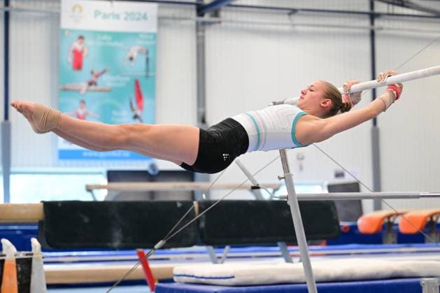 Belgian gymnast Mie De Wilde pictured during a training session of Belgium s artistic gymnastics team, Wednesday 7 October 2026, in Gent, ahead of the Worlds Championships in Rotterdam from 17 to 25 October 2026. DIRKxWAEM  x189042453x