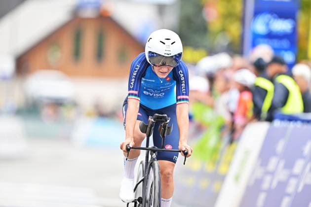 Italy s Elisa Longo Borghini crosses the finish line of the Women Elite Individual Time Trial race (22km) at the cycling UEC Road European Championships, in Ljubljana, Slovenia, on Wednesday 7 October 2026. The UEC Road European Championships are taking place from 02 to 07 October in Ljubljana, Slovenia. DAVIDxPINTENS  x189048701x